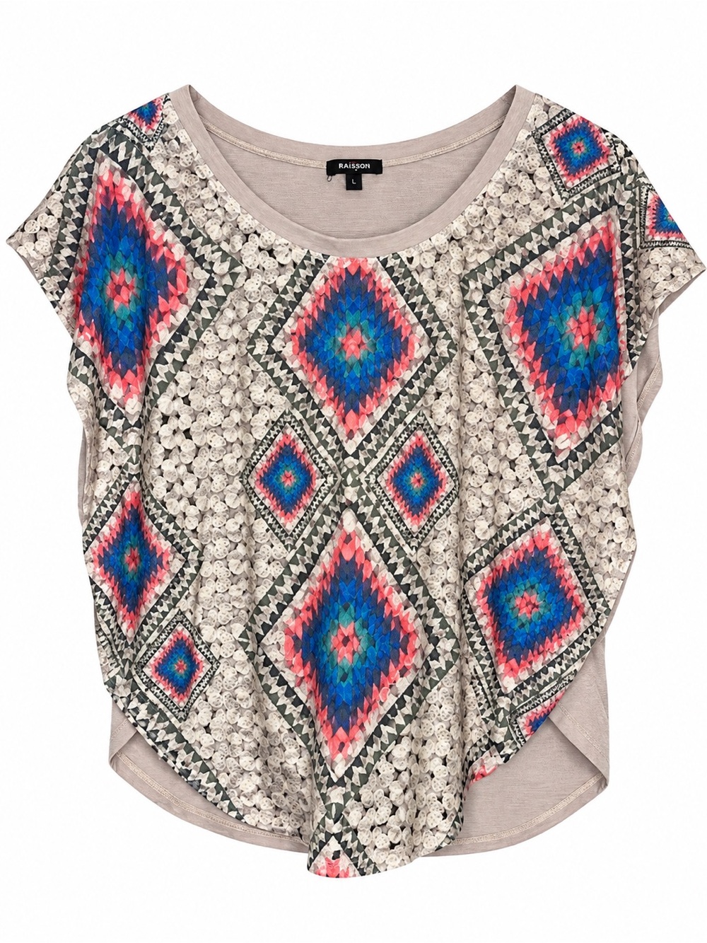 Ransom Women’s Large Geometric Crochet Lace Dolman Sleeve High Low Top